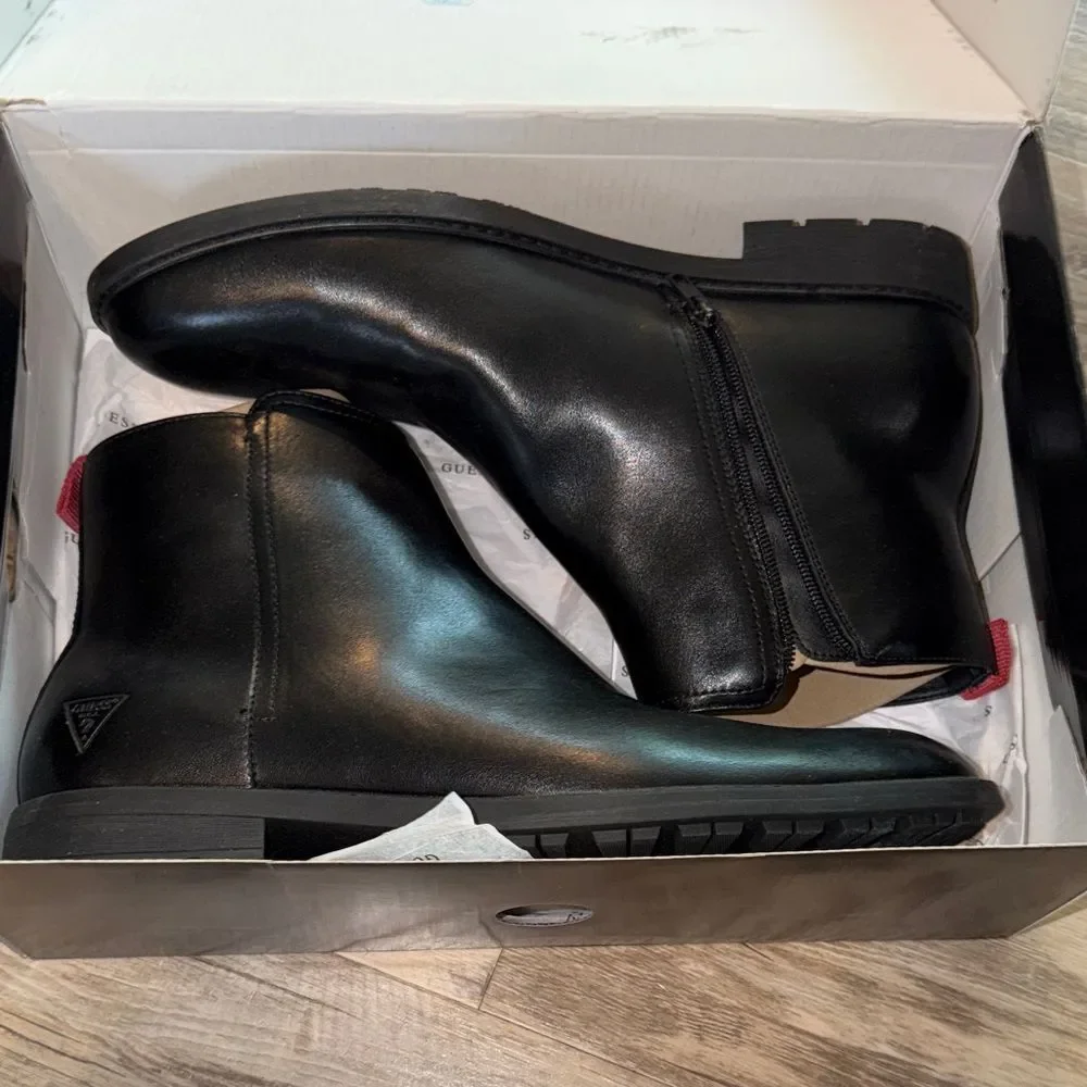 Guess Men's Black Leather Chukka Boots with Side Zip Detail